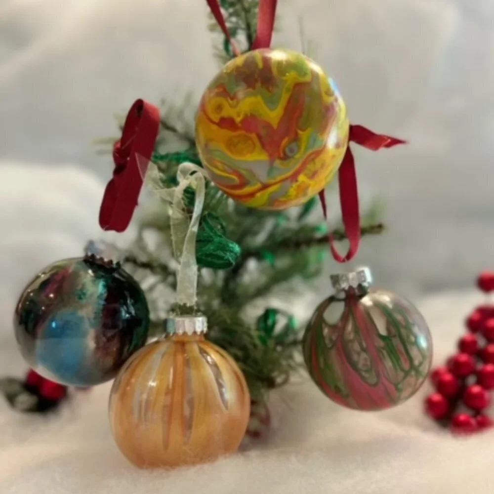 Unique Hand Painted & Sealed Christmas Ornaments, plastic SET of 4